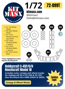 Hobbycraft C-45F/G/H Beechcraft Model 18 1/72 Canopy & Wheel Paint Masks