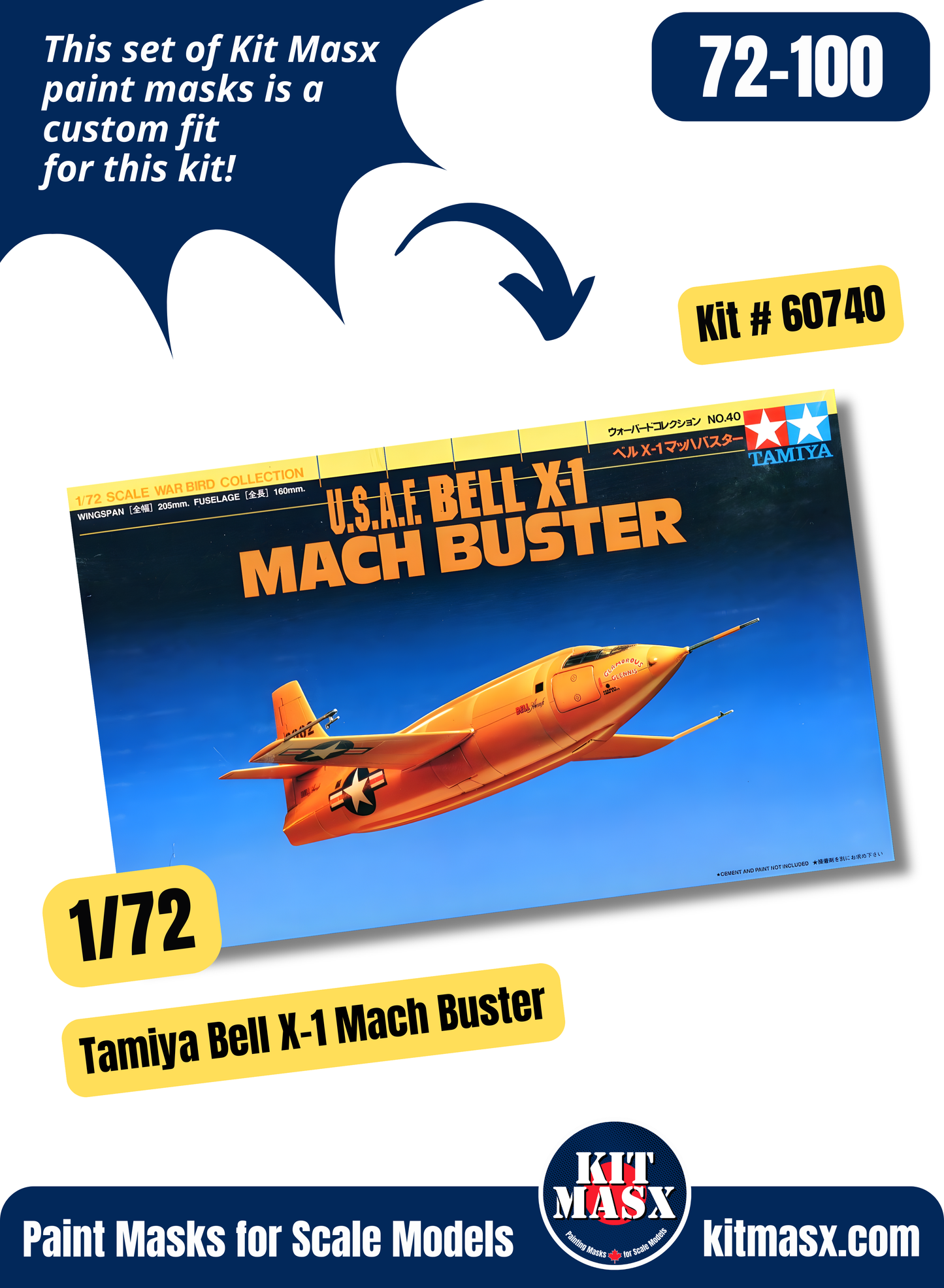 Tamiya Bell X-1 1/72 Canopy Paint Masks, Kit # 60740