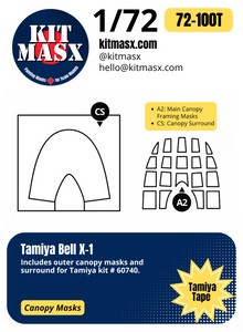 Tamiya Bell X-1 1/72 Canopy Paint Masks, Kit # 60740