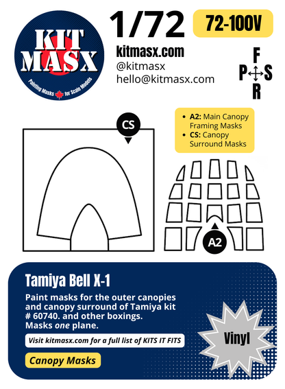 Tamiya Bell X-1 1/72 Canopy Paint Masks, Kit # 60740