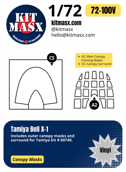 Tamiya Bell X-1 1/72 Canopy Paint Masks, Kit # 60740