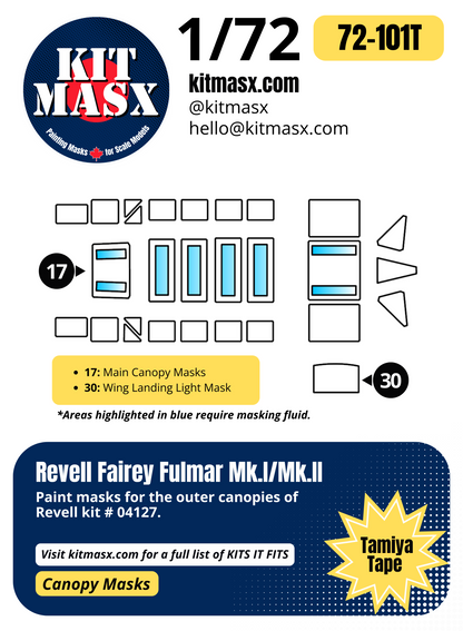 Revell Fairey Fulmar Mk.I/Mk.II 1/72 Canopy Paint Masks, Kit # 04127