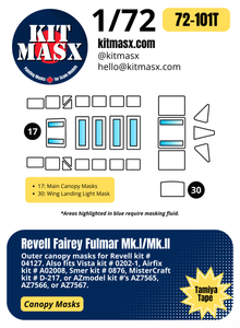 Revell Fairey Fulmar Mk.I/Mk.II 1/72 Canopy Paint Masks, Kit # 04127