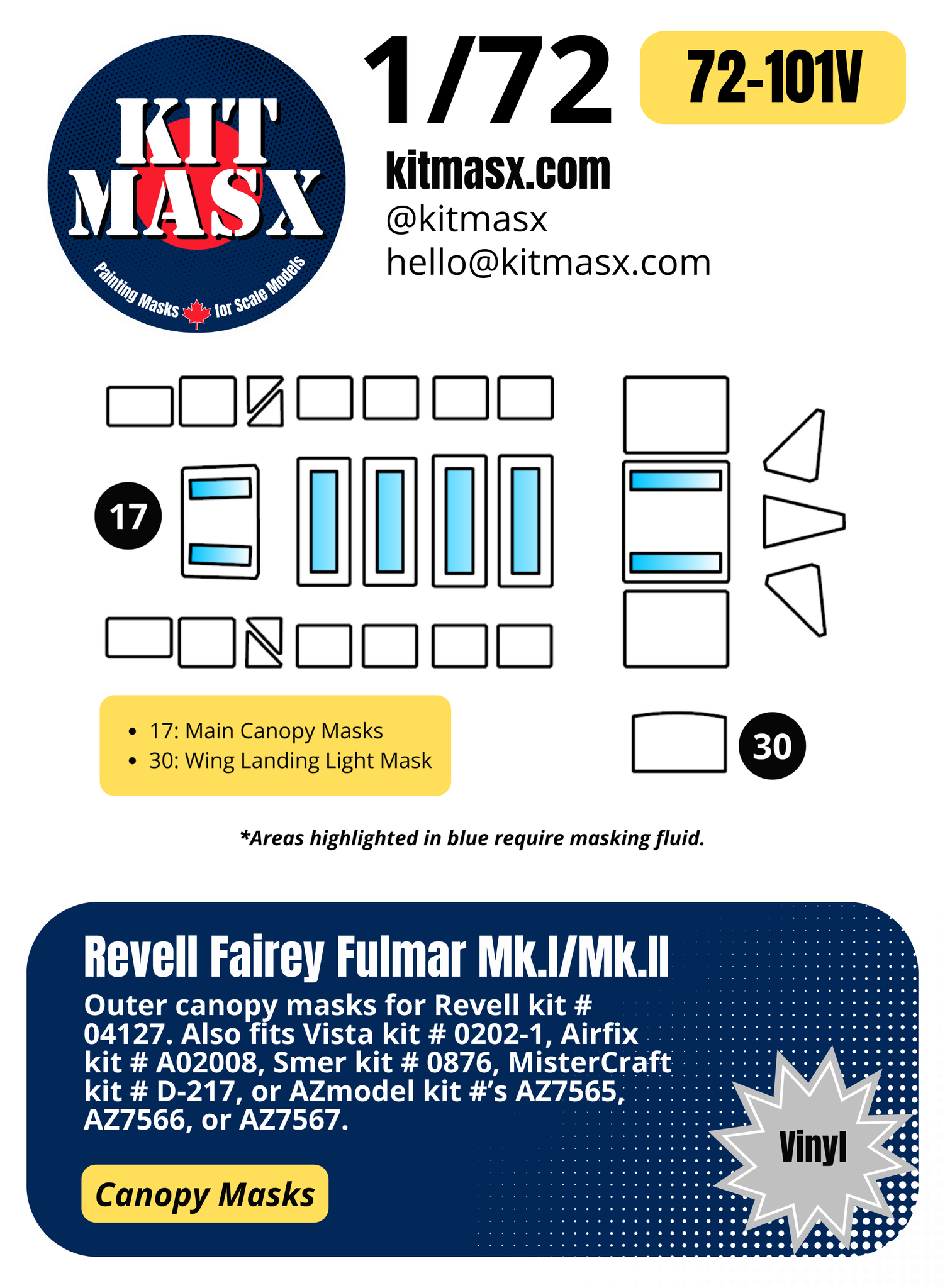 Revell Fairey Fulmar Mk.I/Mk.II 1/72 Canopy Paint Masks