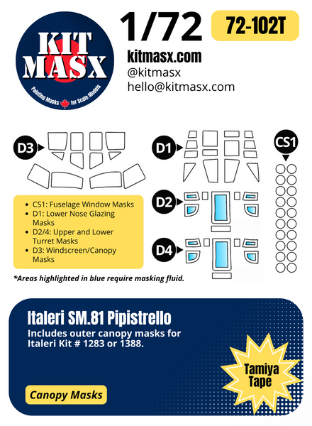 Italeri SM.81 Pipistrello 1/72 Canopy Paint Masks