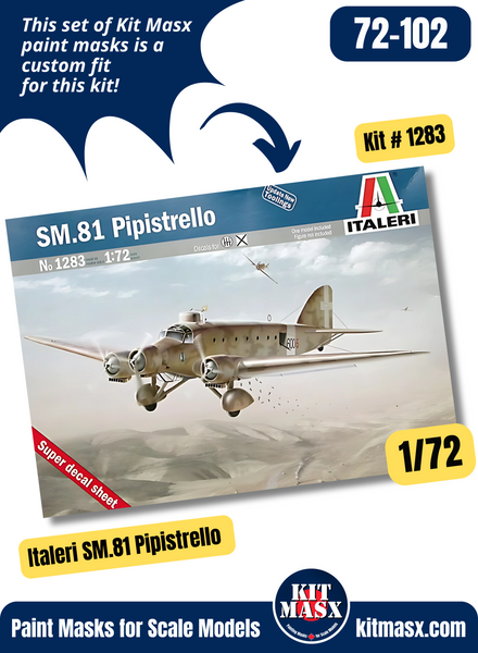 Italeri Savoia-Marchetti SM.81 Pipistrello 1/72 Canopy Paint Masks, Kit # 1283