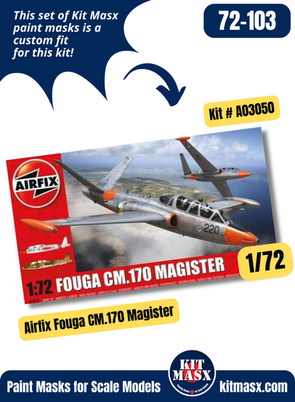 Airfix Fouga CM.170 Magister 1/72 Canopy & Wheel Paint Masks, Kit # A03050