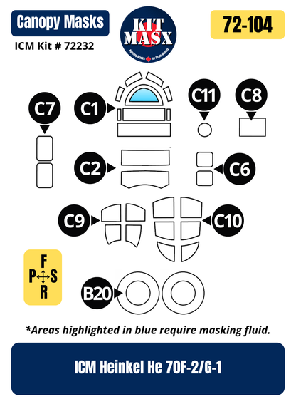 ICM Heinkel He 70F-2/G-1 1/72 Canopy & Wheel Paint Masks, Kit # 72232