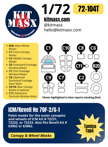 ICM/Revell He 70F-2 1/72 Canopy & Wheel Paint Masks