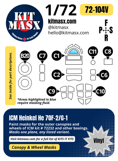 ICM Heinkel He 70F-2/G-1 1/72 Canopy & Wheel Paint Masks, Kit # 72232