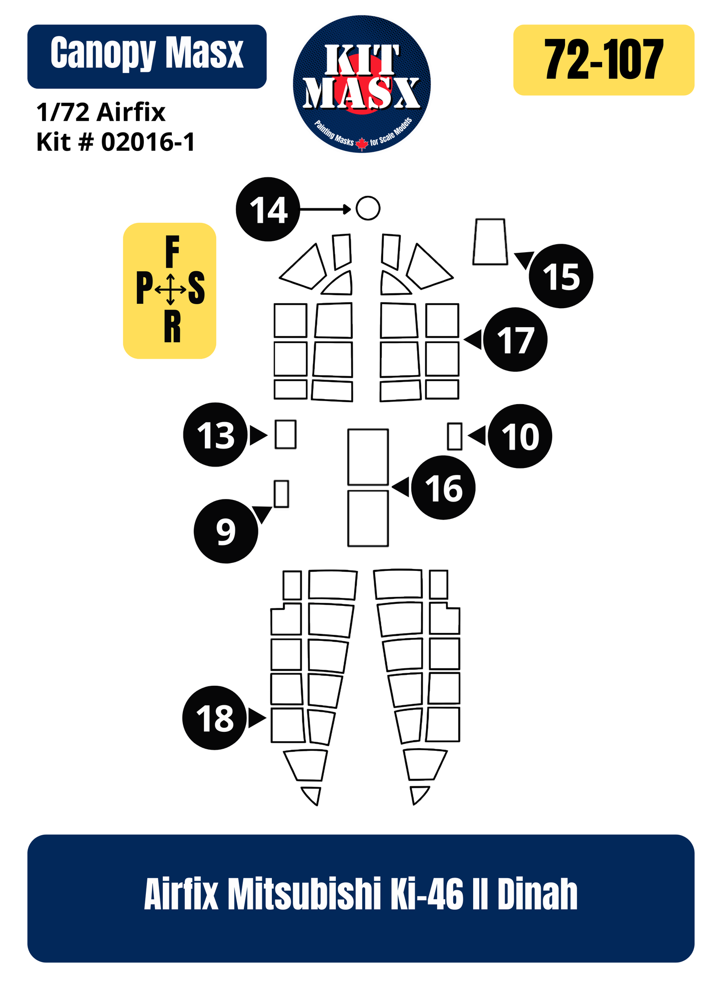 Airfix Mitsubishi Ki-46 II "Dinah" 1/72 Canopy Paint Masks, Kit # 02016-1
