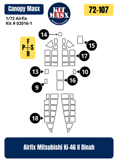Airfix Mitsubishi Ki-46 II "Dinah" 1/72 Canopy Paint Masks, Kit # 02016-1