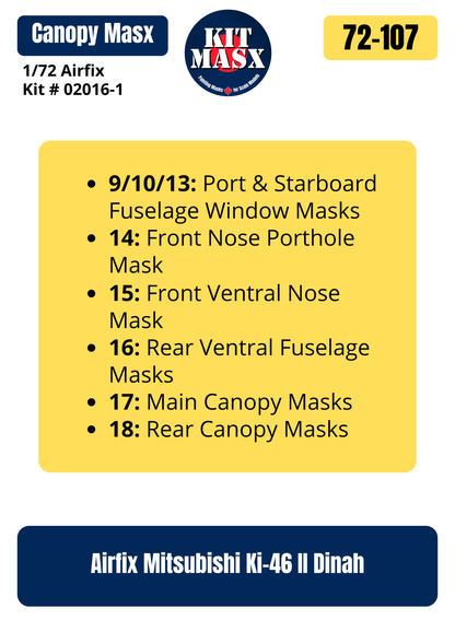 Airfix Mitsubishi Ki-46 II "Dinah" 1/72 Canopy Paint Masks, Kit # 02016-1