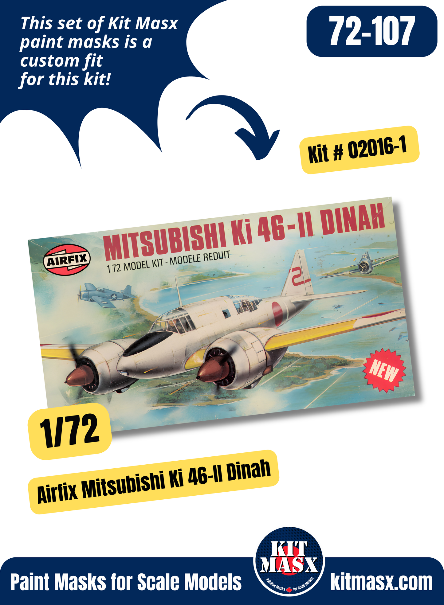 Airfix Mitsubishi Ki-46 II "Dinah" 1/72 Canopy Paint Masks, Kit # 02016-1