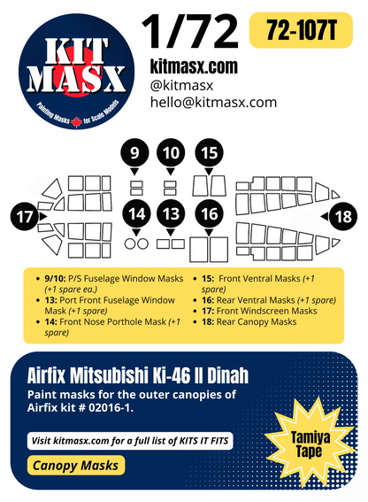 Airfix Mitsubishi Ki-46 II Dinah 1/72 Canopy Paint Masks, Kit # 02016-1
