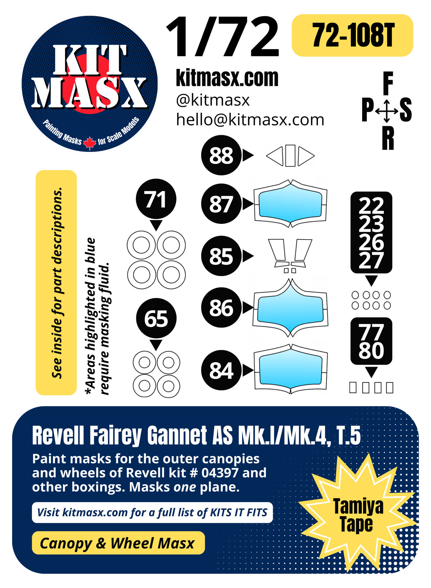 Revell Fairey Gannet AS Mk.1/Mk.4, T.5 1/72 Canopy & Wheel Paint Masks, Kit # 04397