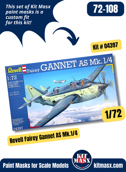 Revell Fairey Gannet AS Mk.1/Mk.4, T.5 1/72 Canopy & Wheel Paint Masks, Kit # 04397