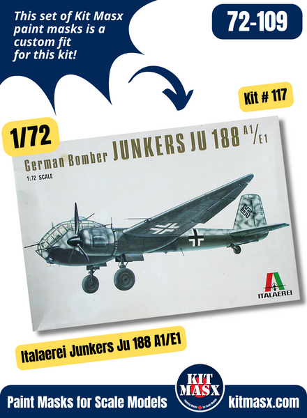 Italeri Junkers Ju-188 A1/A2/E1 1/72 Canopy & Wheel Paint Masks, Kit # 117