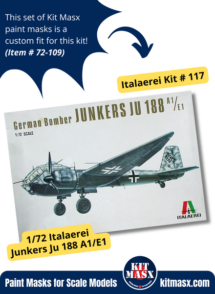 Italeri Junkers Ju-188 A1/E1 1/72 Canopy & Wheel Paint Masks, Kit # 117