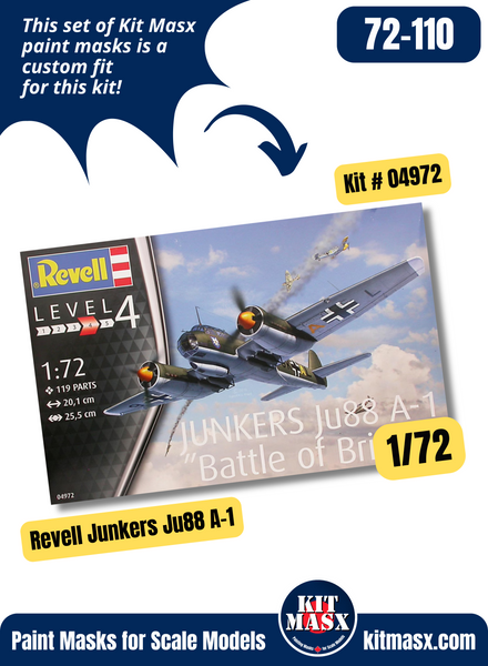 Revell Junkers Ju-88A-1 1/72 Canopy & Wheel Paint Masks, Kit # 04972