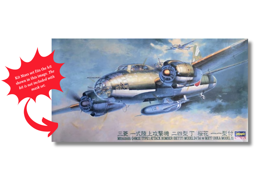 Hasegawa Mitsubishi G4M2E Type 1 Attack Bomber (Betty) Model 24 Tei w/MXY7 Ohka Model 11 1/72 Canopy & Wheel Paint Masks, Kit # 51208