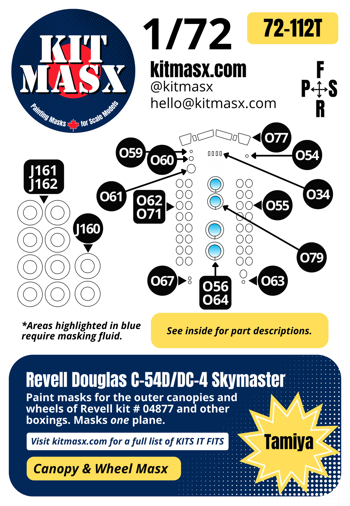Revell Douglas C-54D/DC-4 Skymaster 1/72 Canopy & Wheel Paint Masks, Kit # 04877 (72112)