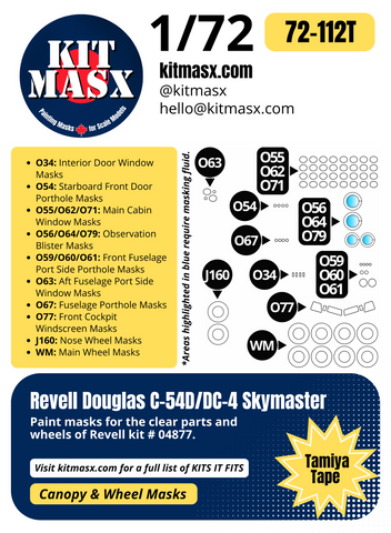 Revell Douglas C-54D/DC-4 Skymaster 1/72 Canopy & Wheel Paint Masks, Kit # 04877