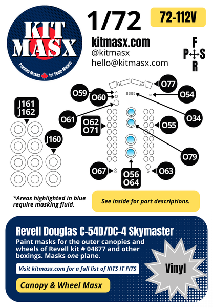 Revell Douglas C-54D/DC-4 Skymaster 1/72 Canopy & Wheel Paint Masks, Kit # 04877 (72112)