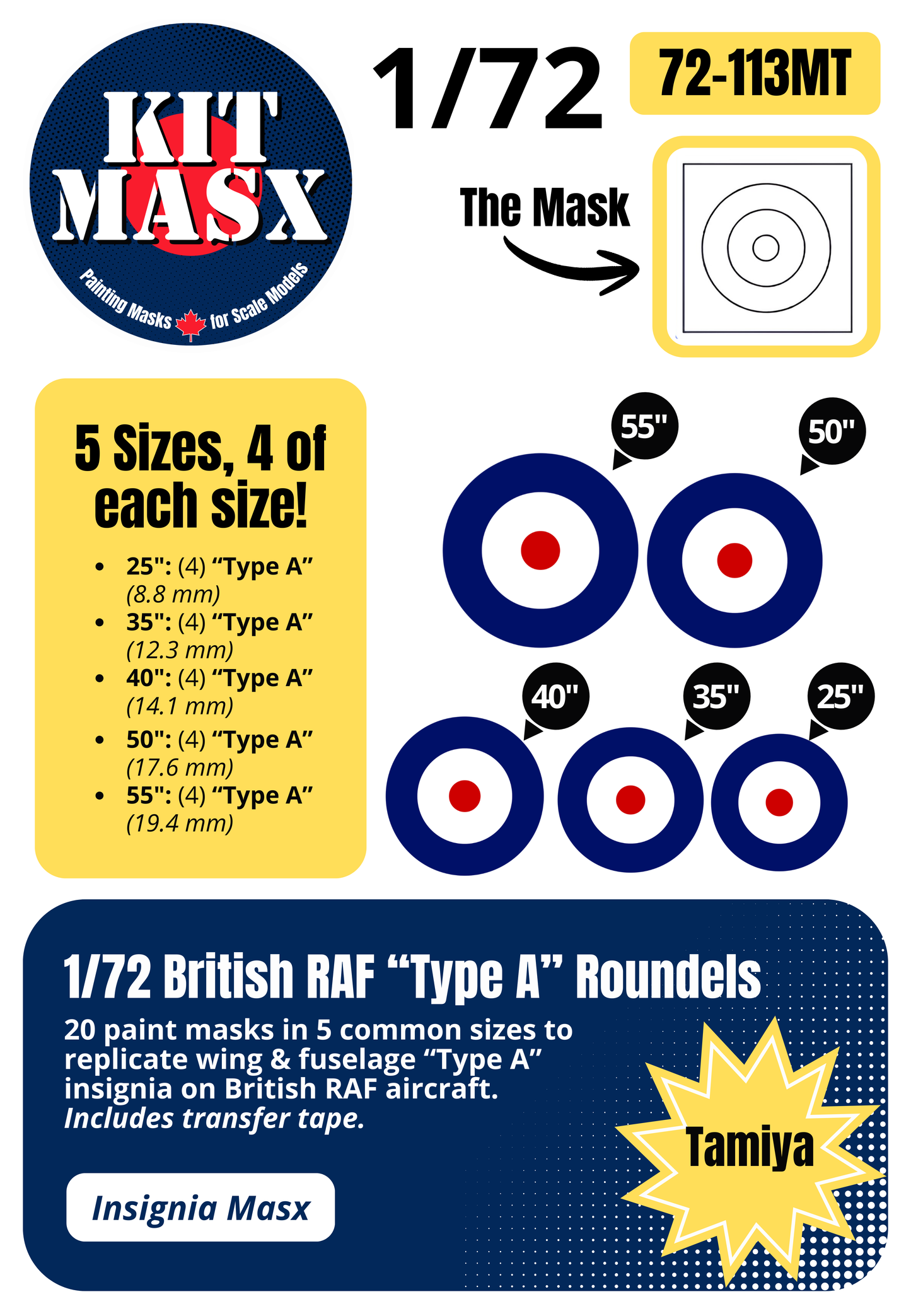 British RAF “Type A” Roundels 1/72 Insignia Paint Masks (72113M)