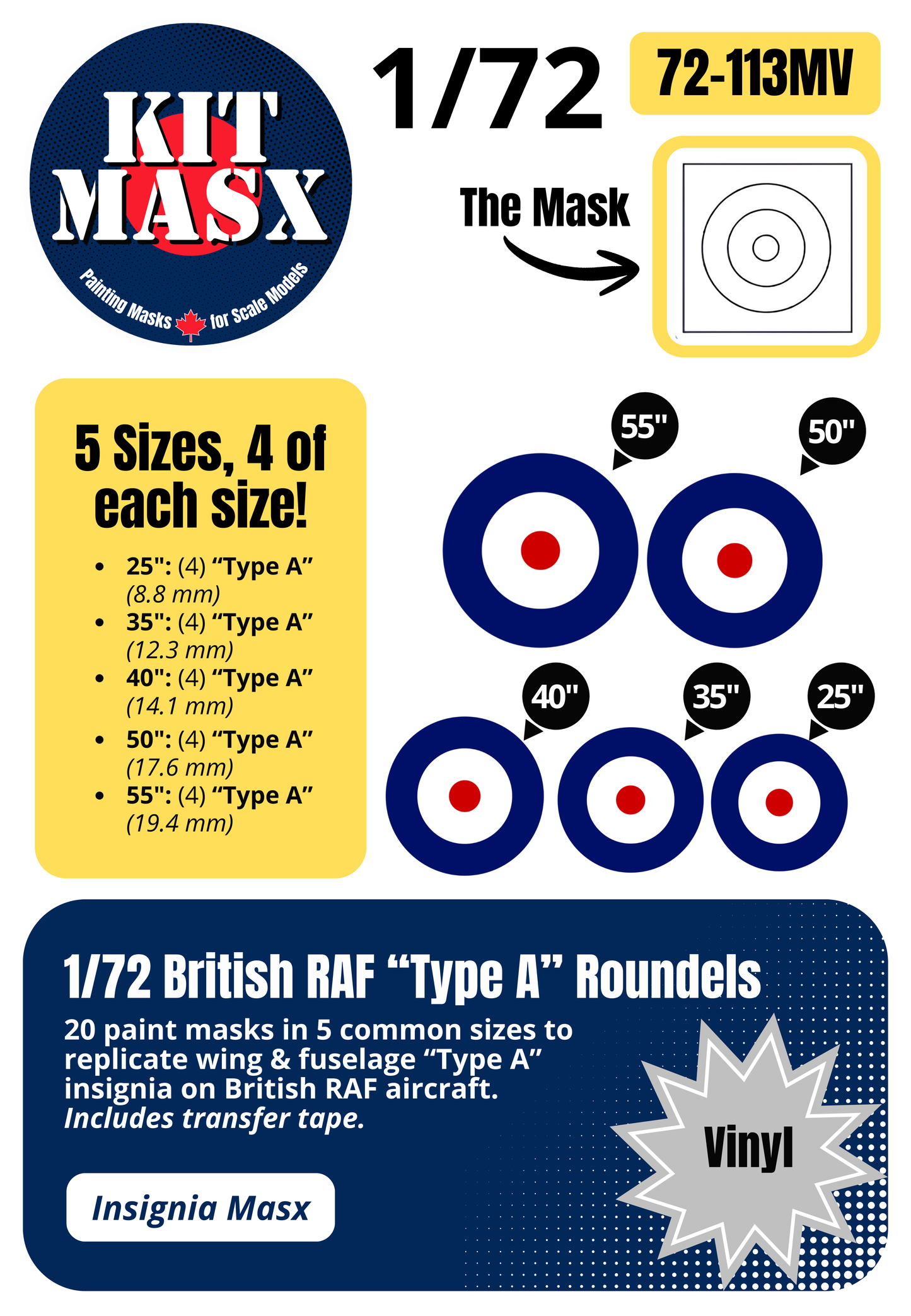 British RAF “Type A” Roundels 1/72 Insignia Paint Masks (72113M)