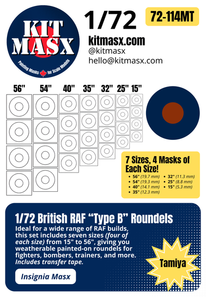 British RAF Roundels Type A/B/D 1/48 & 1/72 National Insignia Paint Masks