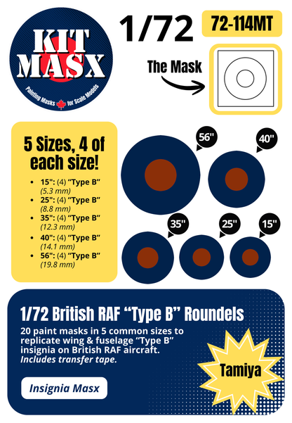 British RAF Roundels "Type B" 1/72 National Insignia Paint Masks (72114M)