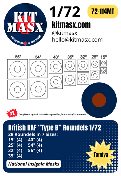 British RAF Roundels Type A/B/D 1/48 & 1/72 National Insignia Paint Masks