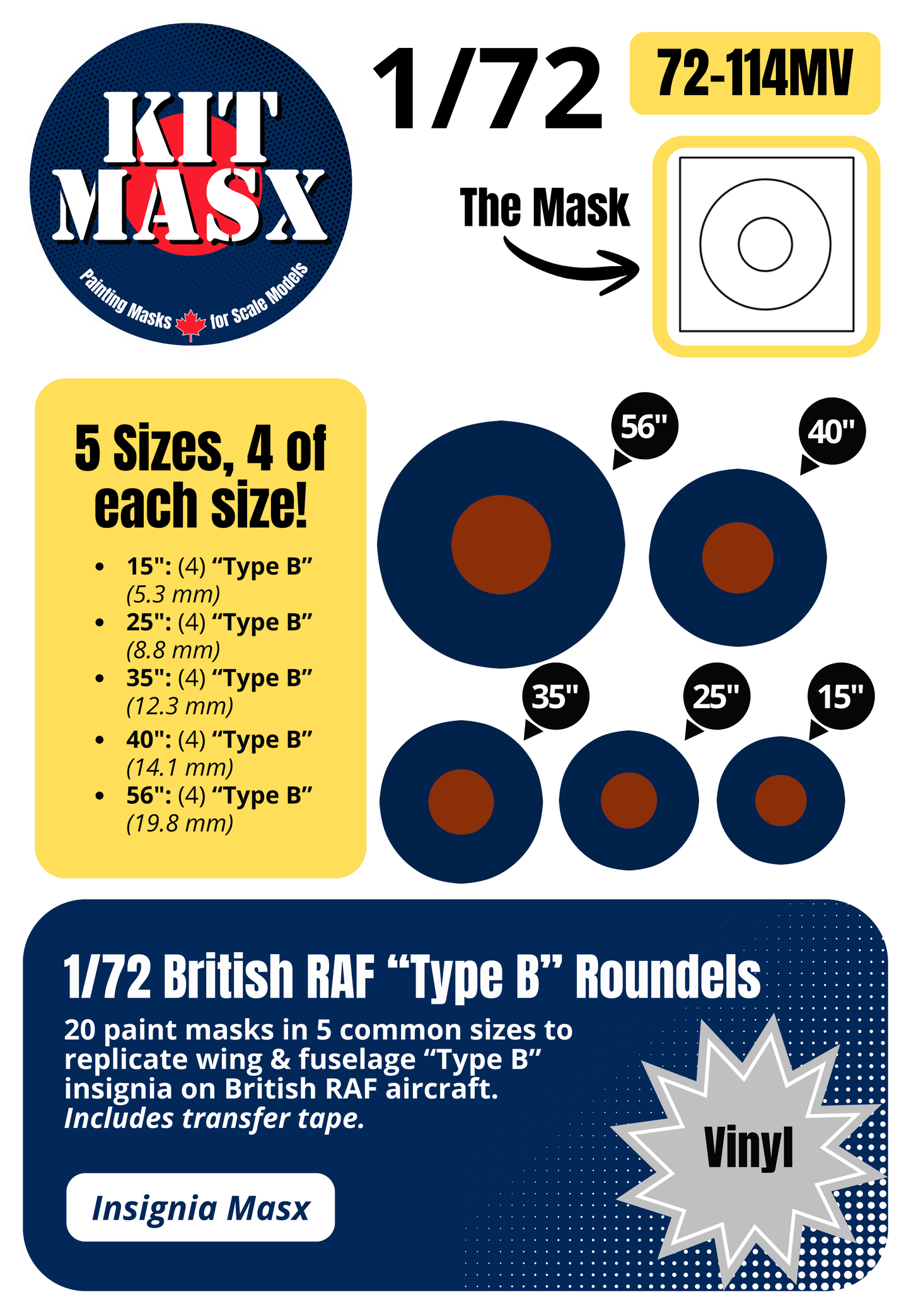 British RAF Roundels "Type B" 1/72 National Insignia Paint Masks (72114M)