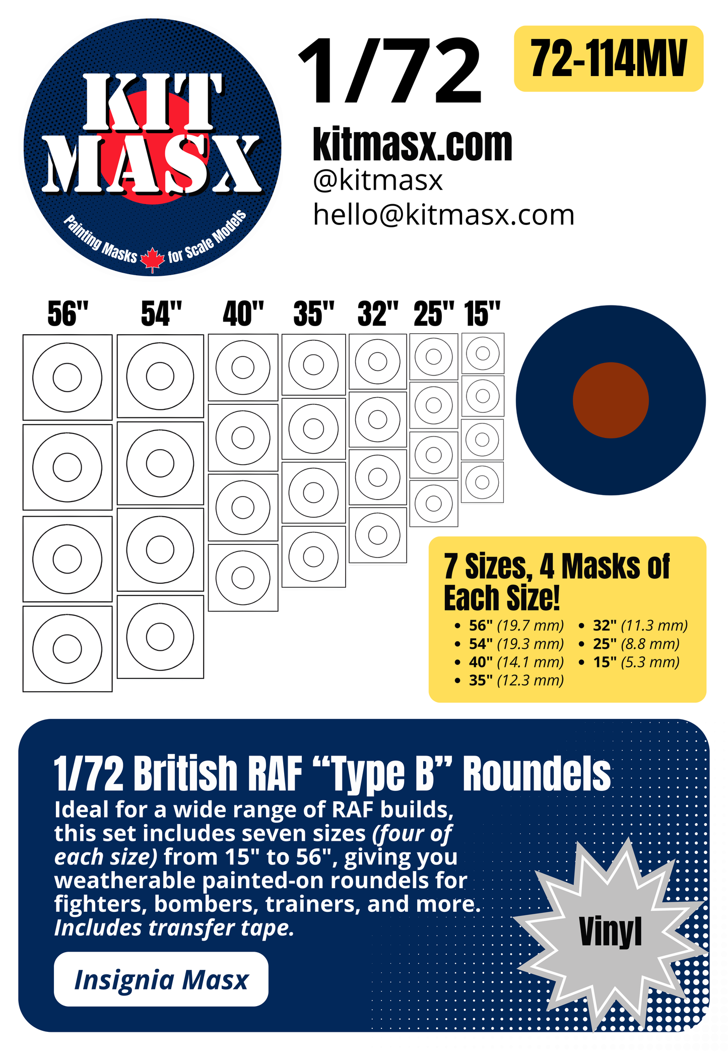 British RAF Roundels Type A/B/D 1/48 & 1/72 National Insignia Paint Masks