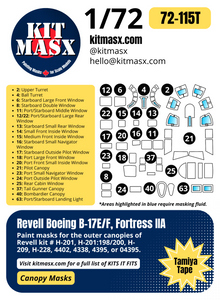 Revell Boeing B-17E/F, Fortress IIA 1/72 Canopy Paint Masks, Kit # 4402