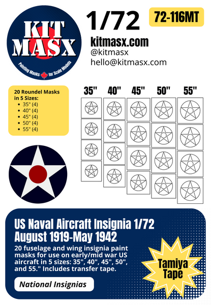 US Naval Aircraft Insignia (August 1919-May 1942) 1/32, 1/48, 1/72 National Insignia Paint Masks