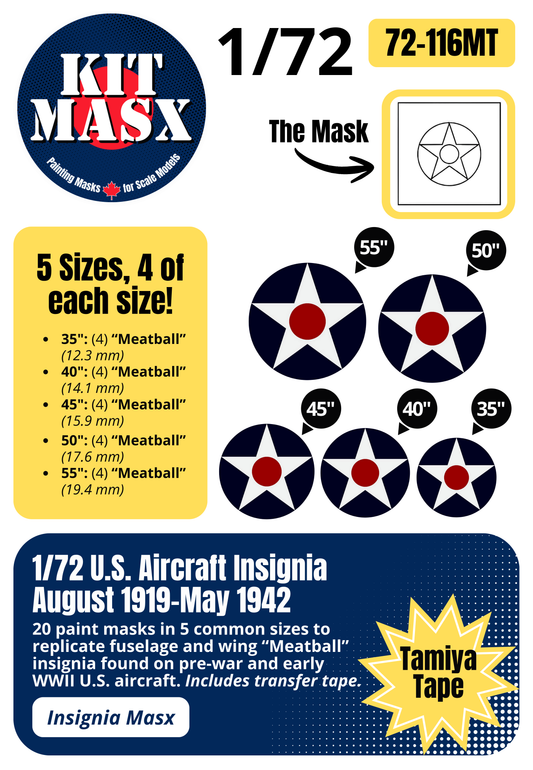 U.S. Aircraft "Meatball" Roundels (August 1919-May 1942) 1/72 National Insignia Paint Masks (72-116M)