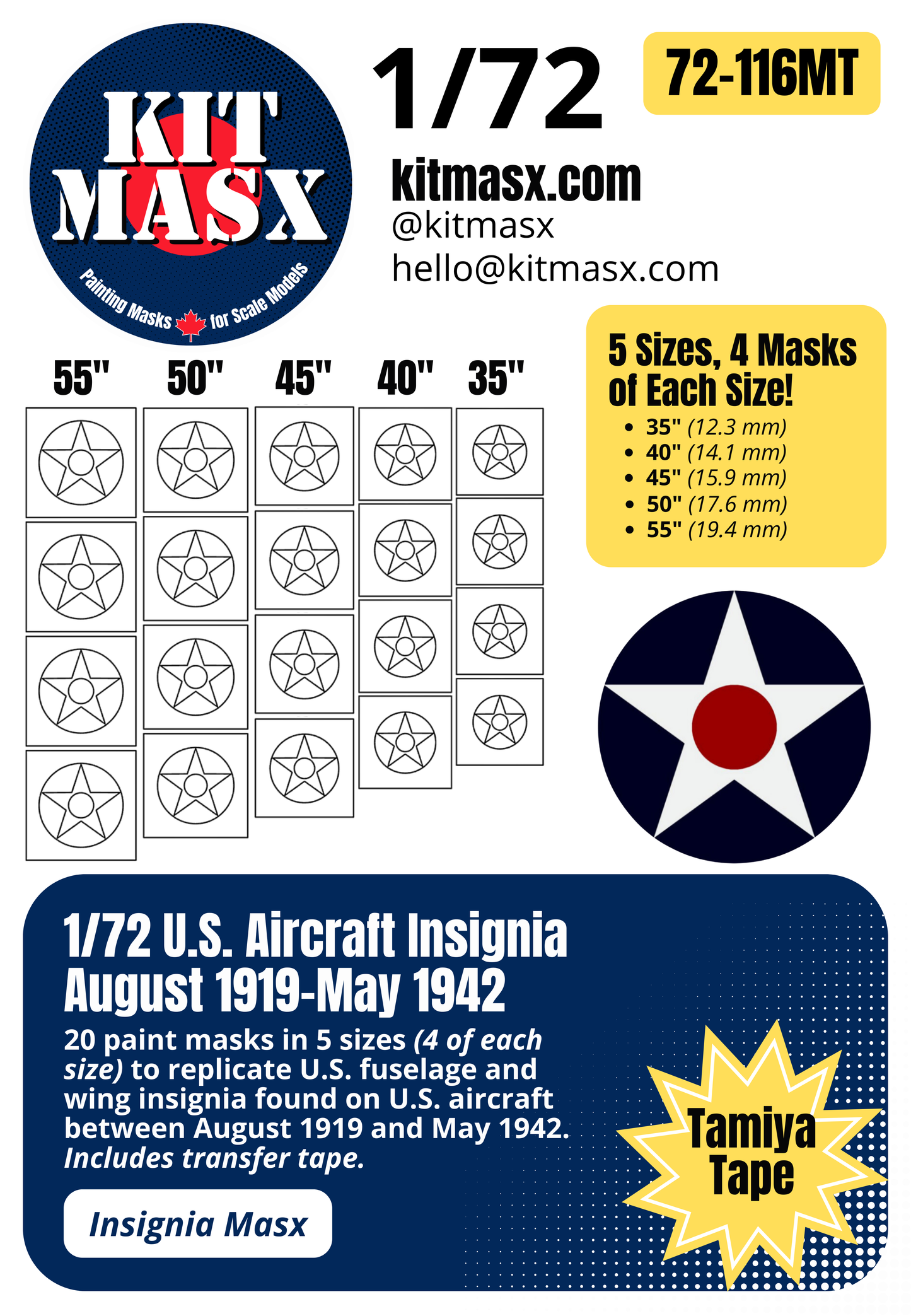 U.S. Aircraft Insignia (August 1919-May 1942) Paint Masks