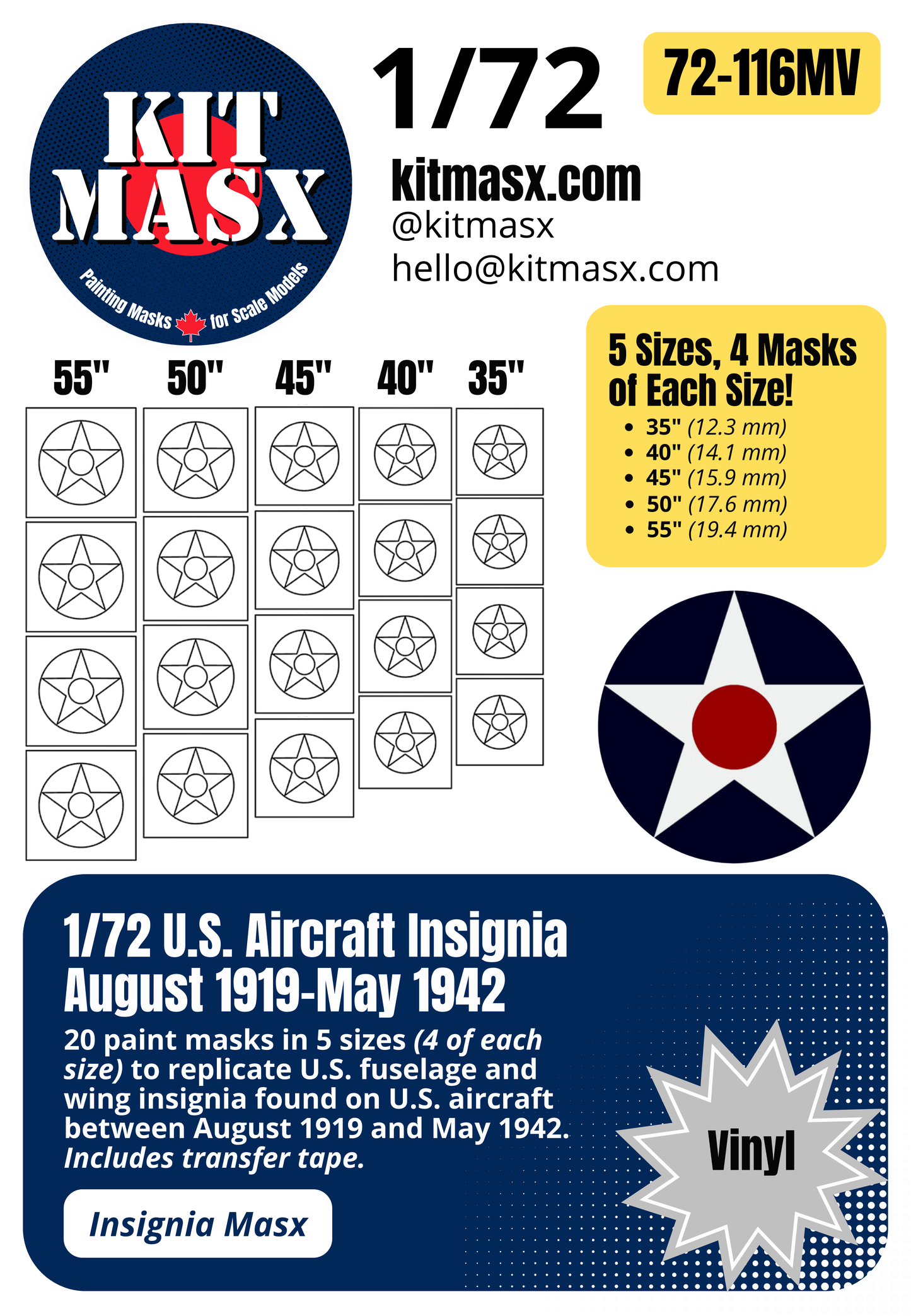 U.S. Aircraft Insignia (August 1919-May 1942) Paint Masks