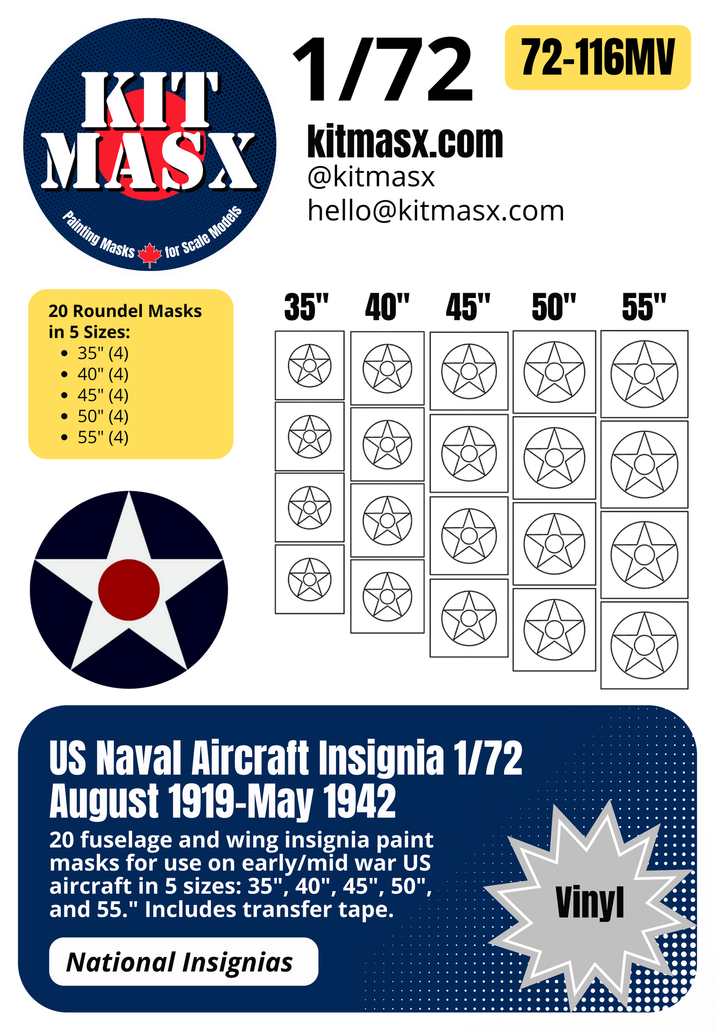 US Naval Aircraft Insignia (August 1919-May 1942) 1/32, 1/48, 1/72 National Insignia Paint Masks