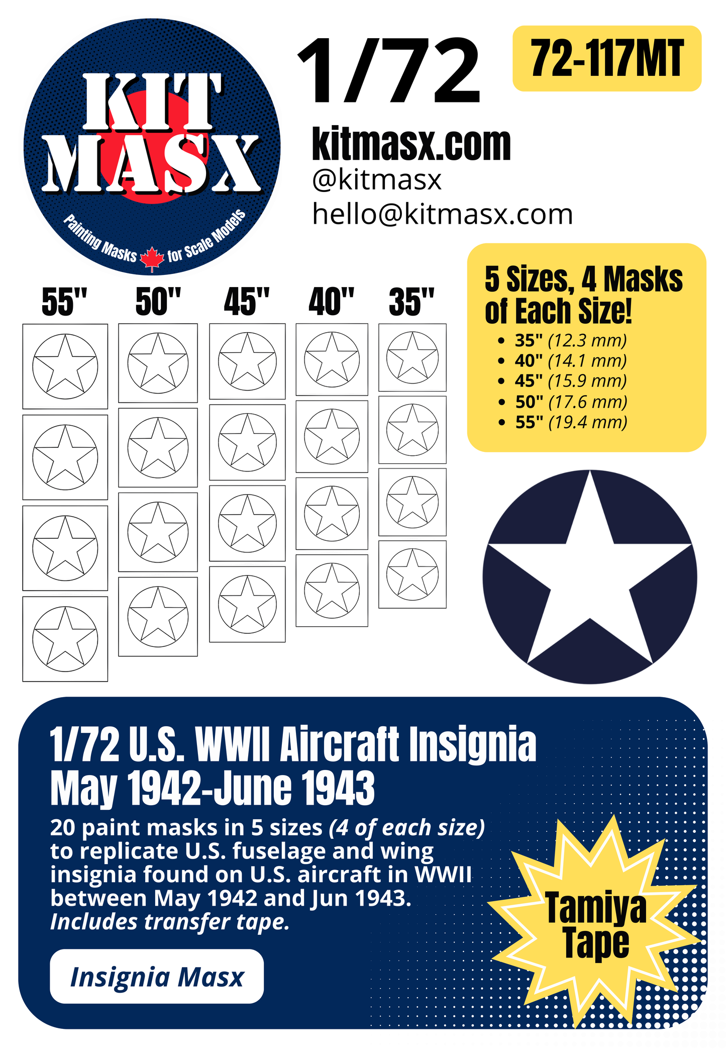 U.S. WWII Aircraft Insignia (May 1942-June 1943) Paint Masks