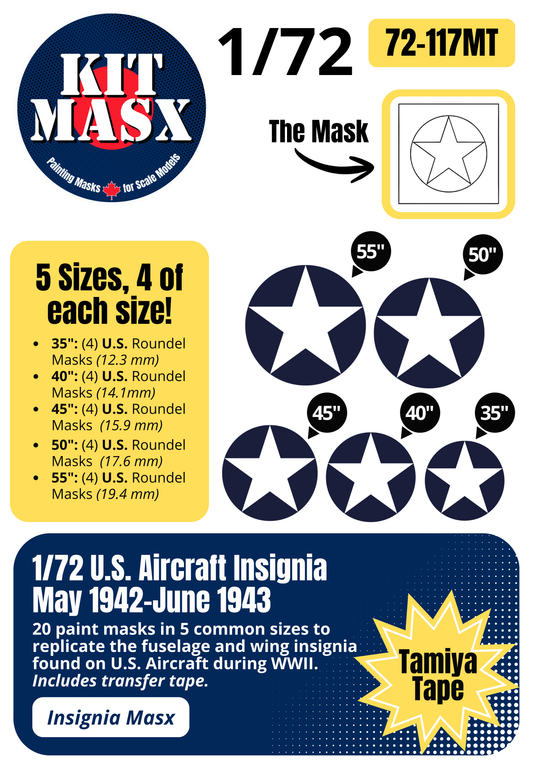 U.S. Aircraft Insignia (May 1942-June 1943) 1/72 National Insignia Paint Masks (72117M)