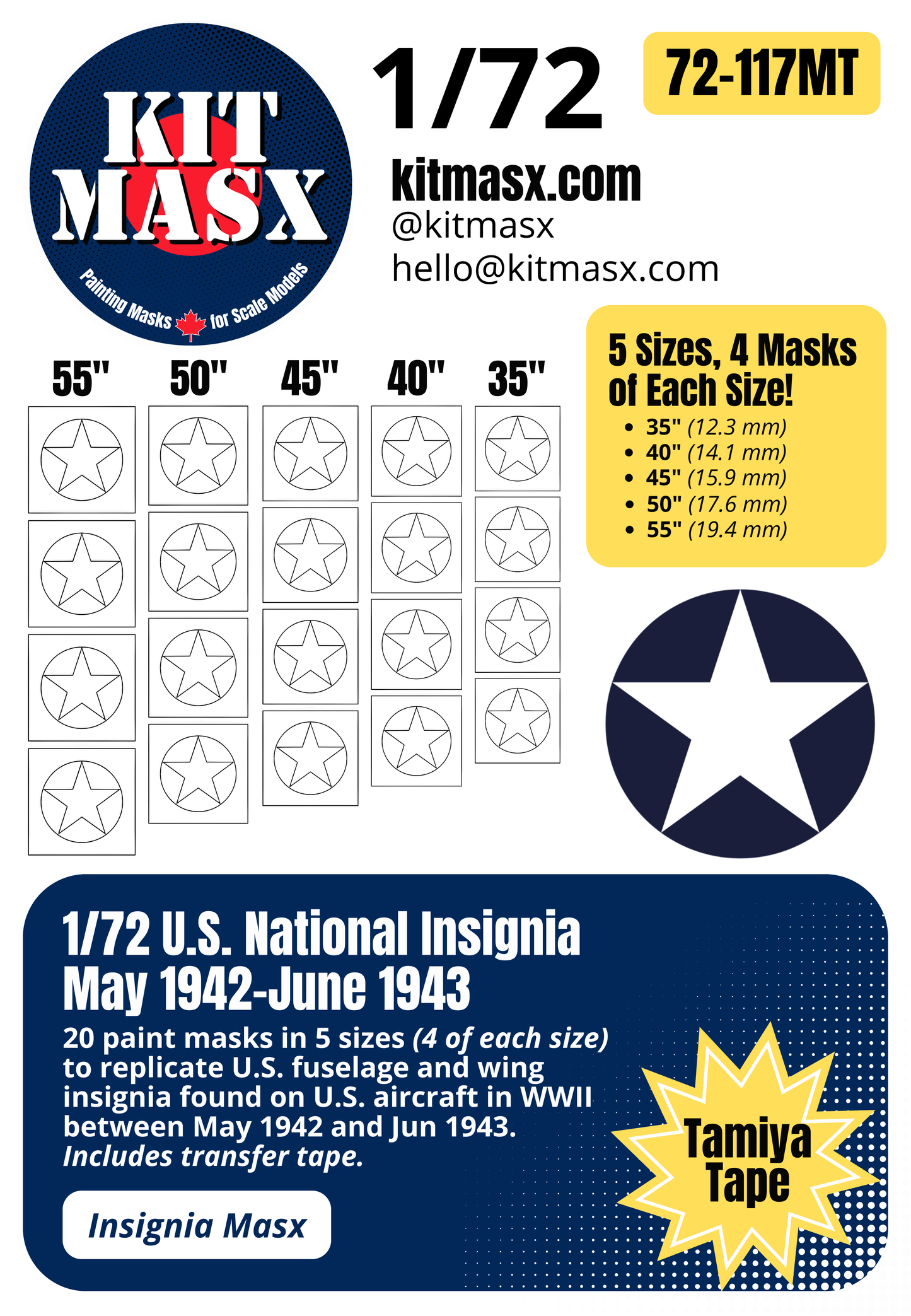 U.S. WWII National Insignia (May 1942-June 1943) Paint Masks
