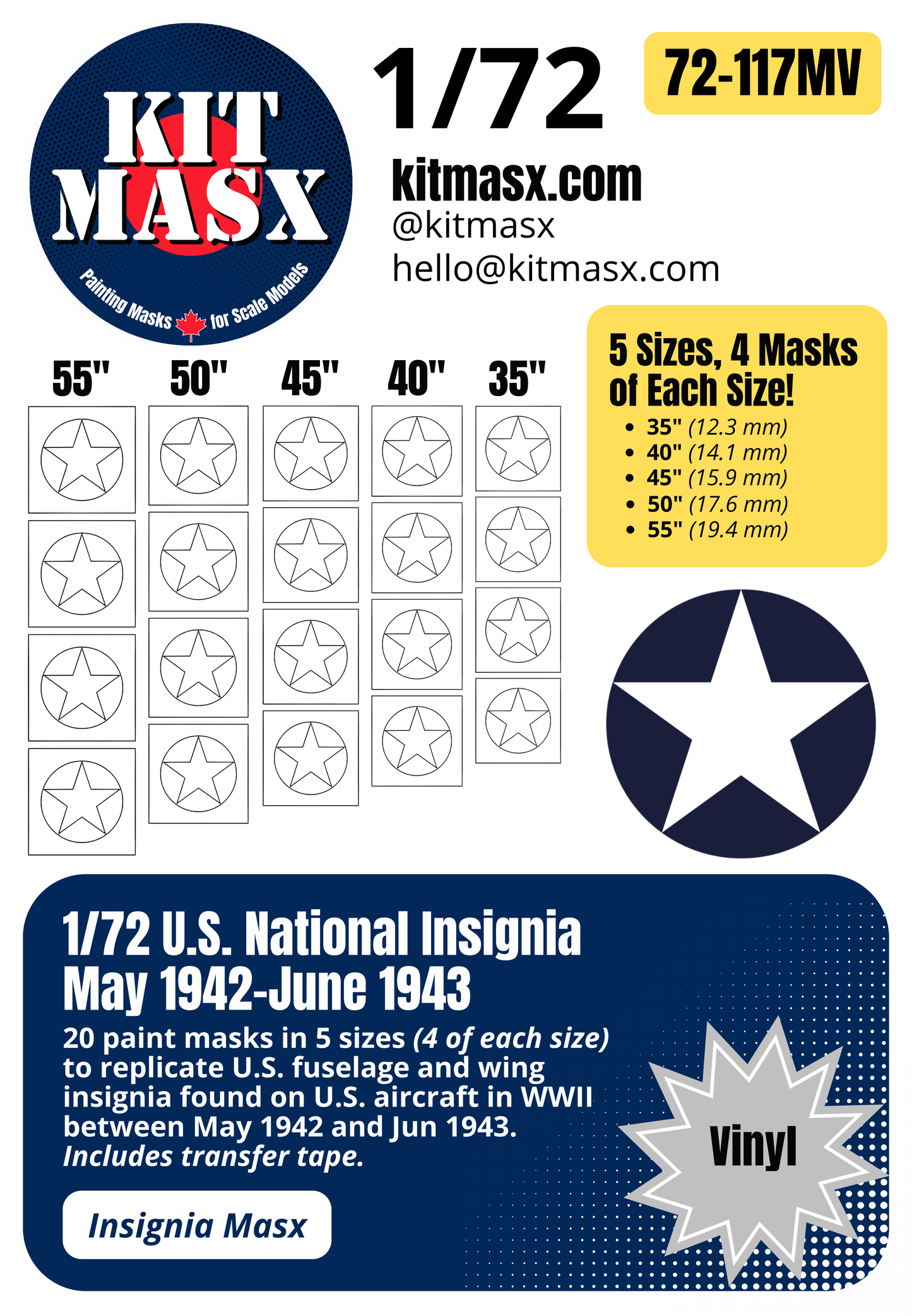 U.S. WWII National Insignia (May 1942-June 1943) Paint Masks