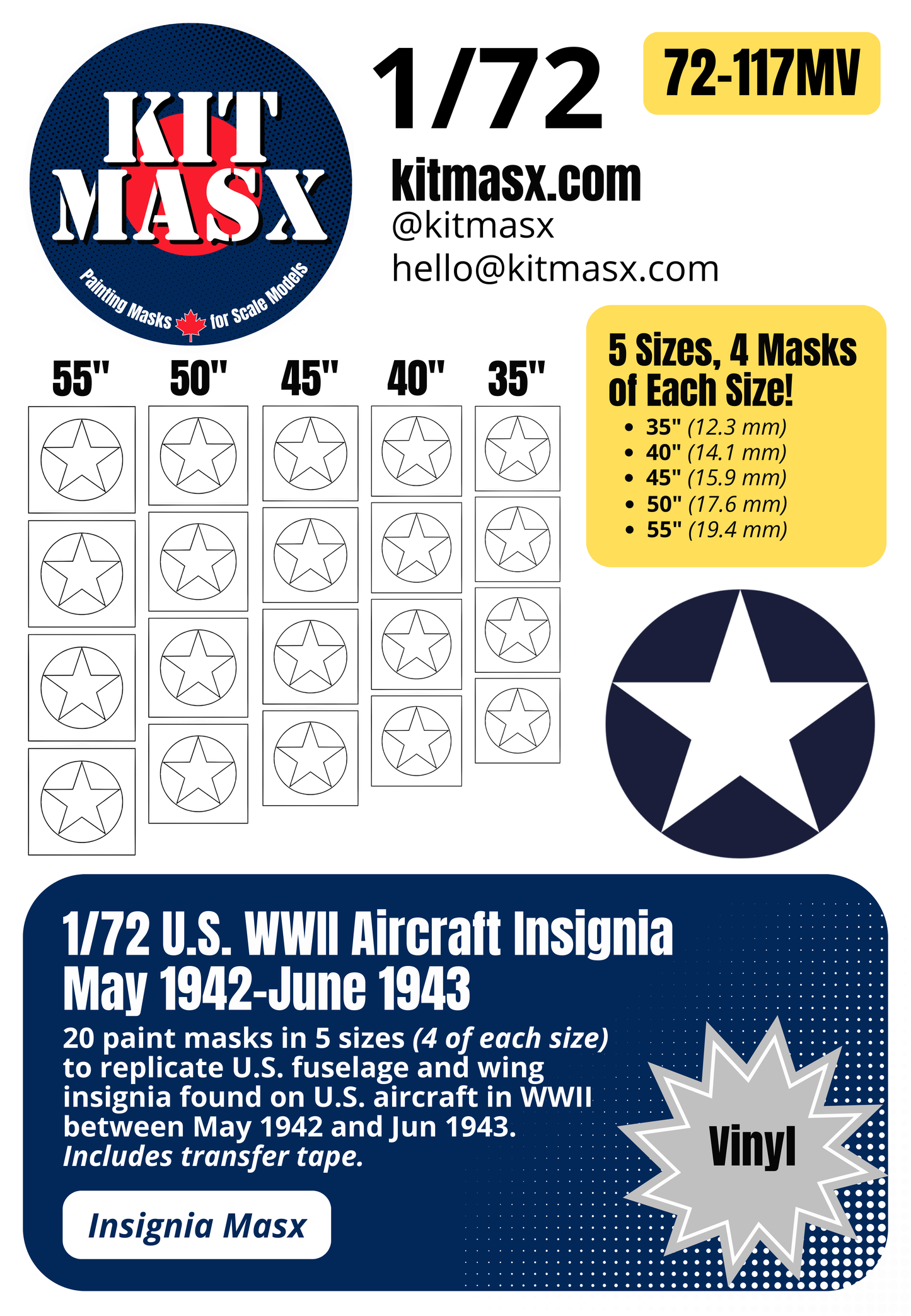 U.S. WWII Aircraft Insignia (May 1942-June 1943) Paint Masks