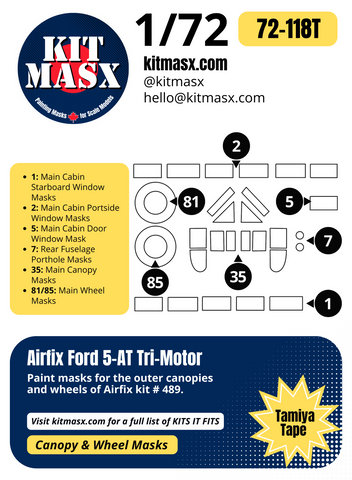 Airfix Ford 5-AT Tri-Motor 1/72 Canopy & Wheel Paint Masks, Kit # 489