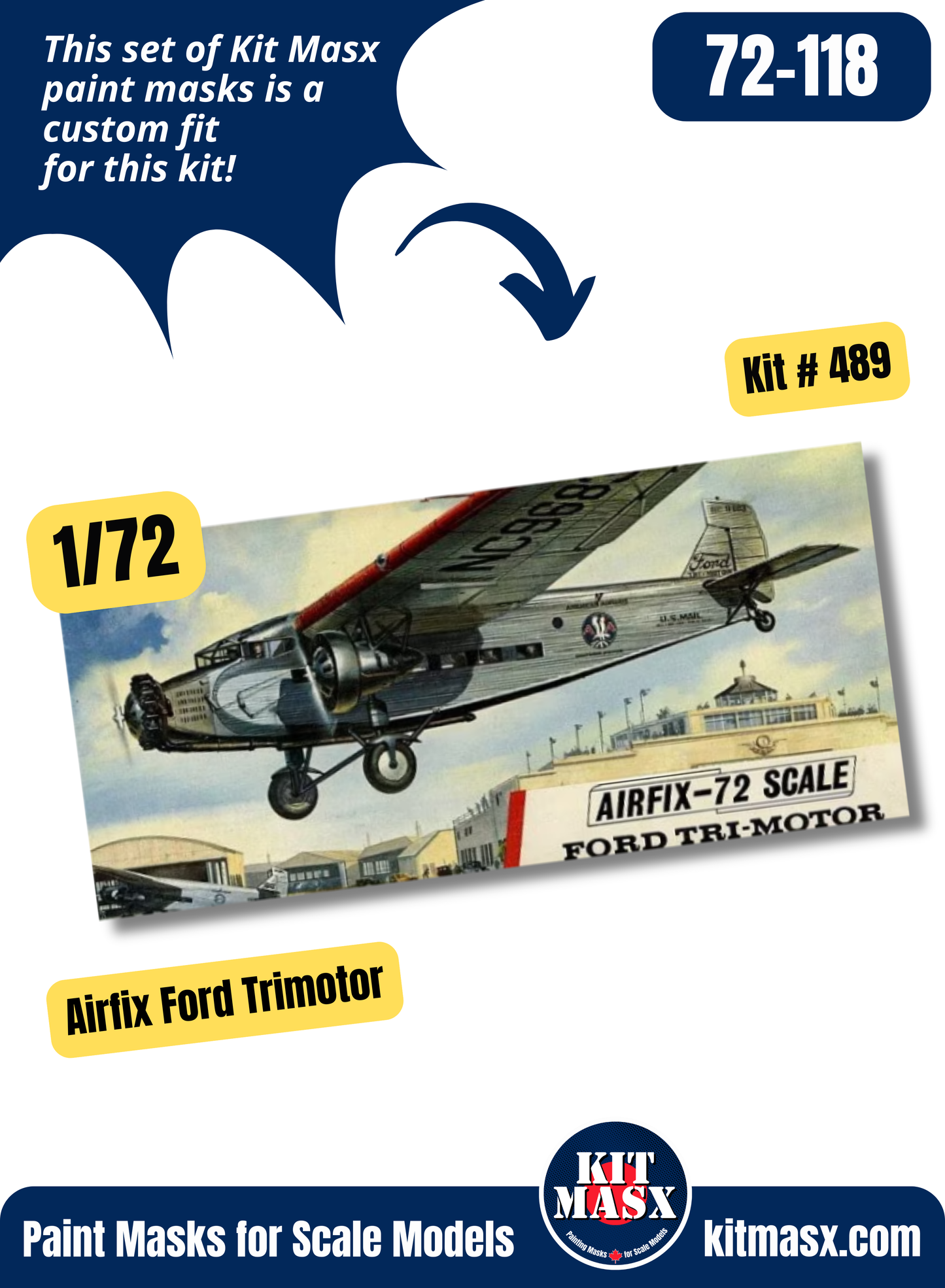 Airfix Ford 5-AT Tri-Motor 1/72 Canopy & Wheel Paint Masks, Kit # 489