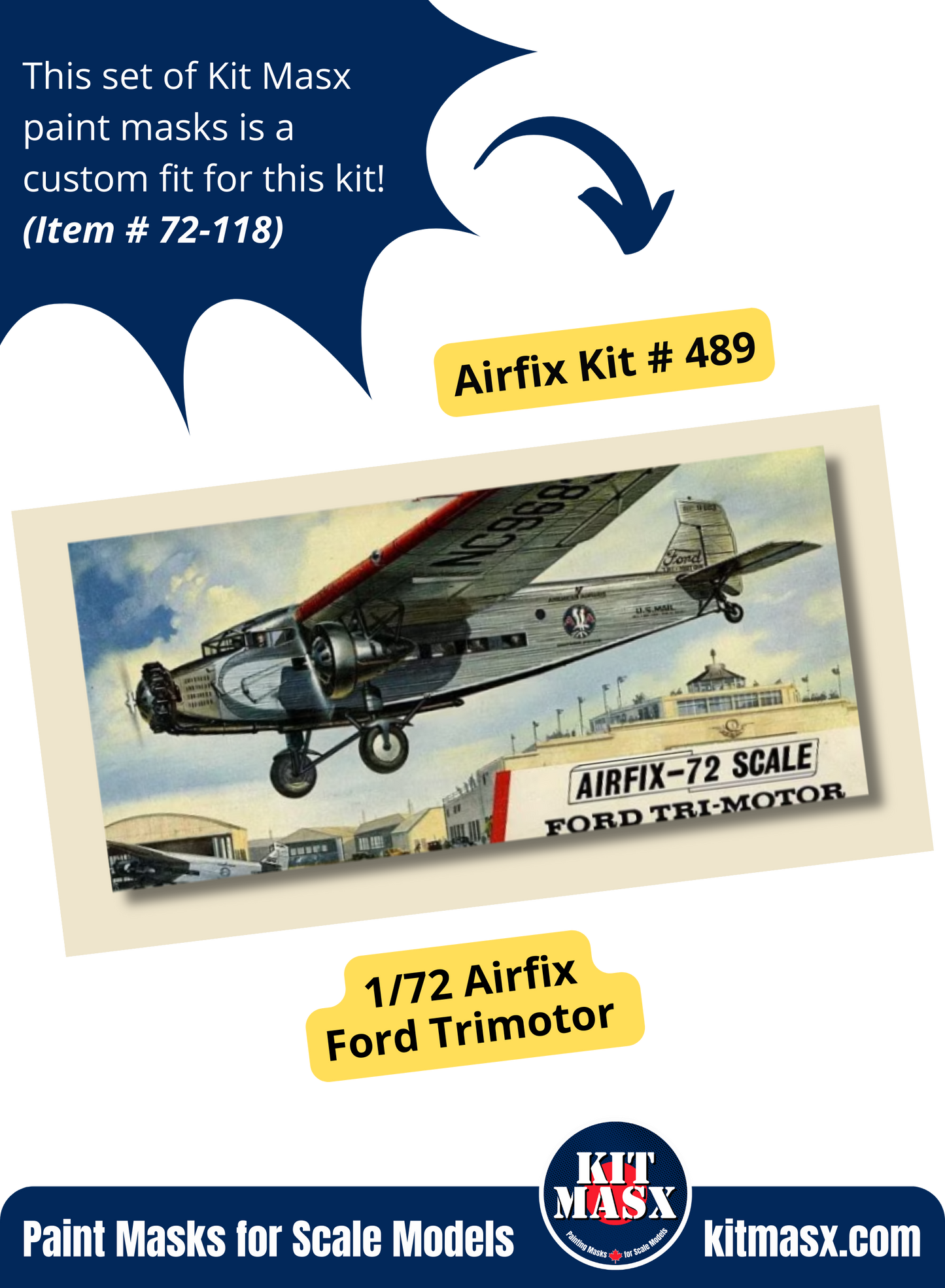 Airfix Ford 5-AT Tri-Motor 1/72 Canopy & Wheel Paint Masks, Kit # 489
