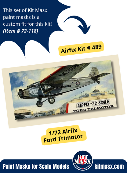 Airfix Ford 5-AT Tri-Motor 1/72 Canopy & Wheel Paint Masks, Kit # 489